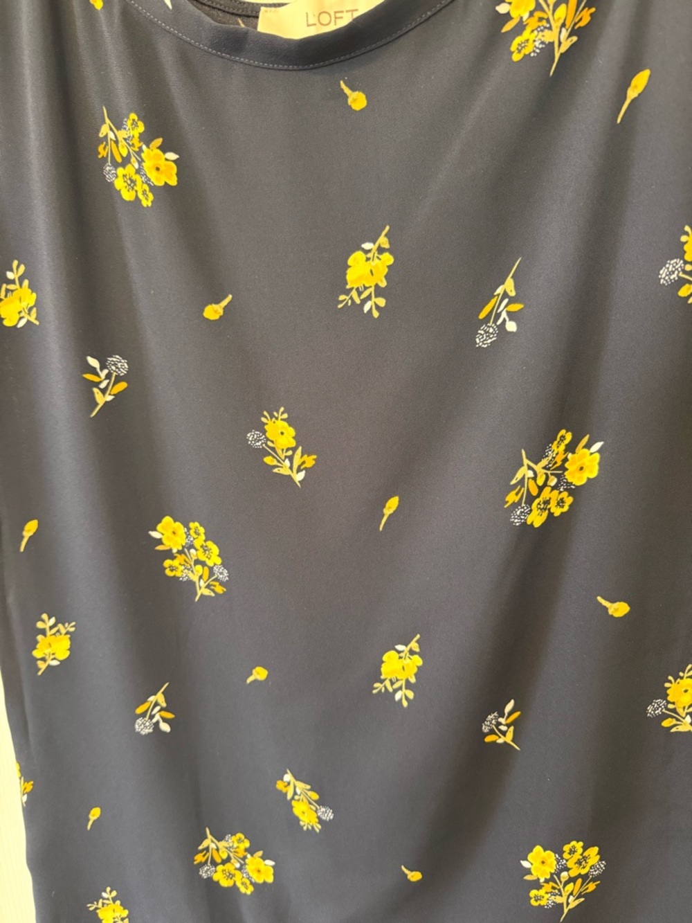 2 Loft Short Sleeve Sheer Tops Sz Small Oversized Navy Yellow Flowers &All Black - Picture 3 of 15